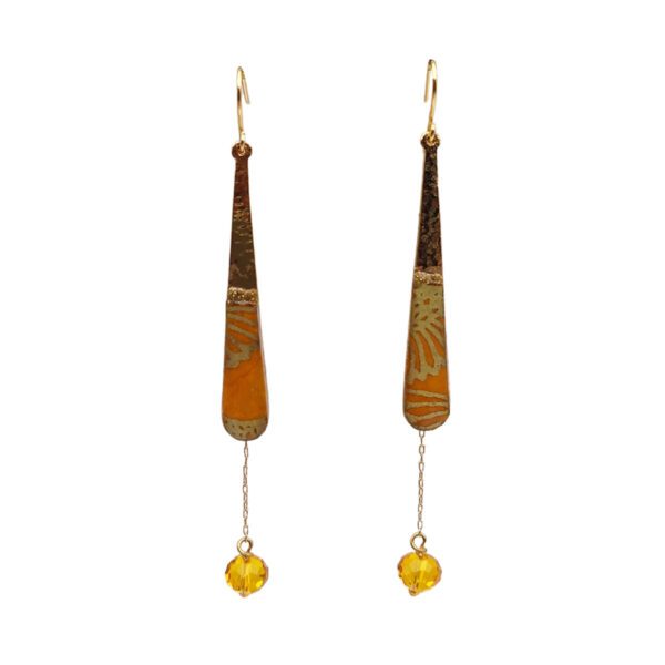 Boucles d'oreilles pendantes en forme de goutte aux couleurs orangées et dorées